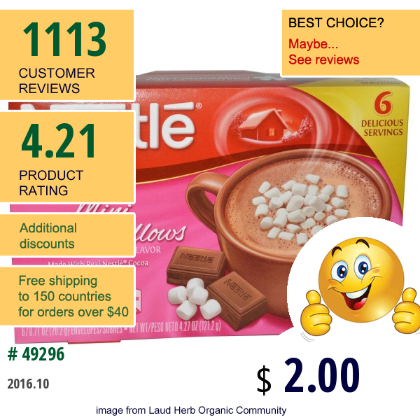 Nestle Hot Cocoa Mix, Mini Marshmallows, Rich Milk Chocolate Flavor, 6 Envelopes, 0.71 Oz (20.2 G) Each