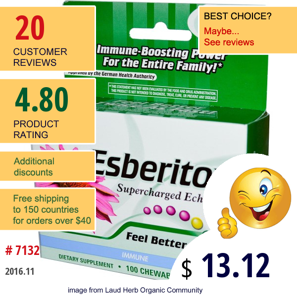 Enzymatic Therapy, Esberitox, Supercharged Echinacea, Immune, 100 Chewable Tablets