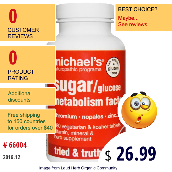 Michaels Naturopathic, Sugar / Glucose Metabolism Factors, 180 Veggie Tablets