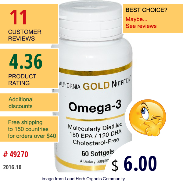 California Gold Nutrition, Omega-3, 60 Softgels  
