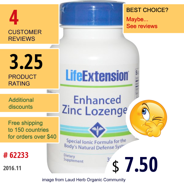 Life Extension, Enhanced Zinc Lozenges, Peppermint Flavor, 30 Veggie Lozenges  