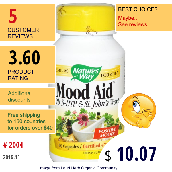 Natures Way, Mood Aid, With 5-Htp & St. Johns Wort, 471 Mg, 60 Capsules  