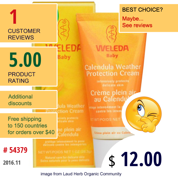 Weleda, Baby, Calendula Weather Protection Cream, 1 Oz (28.3 G)  