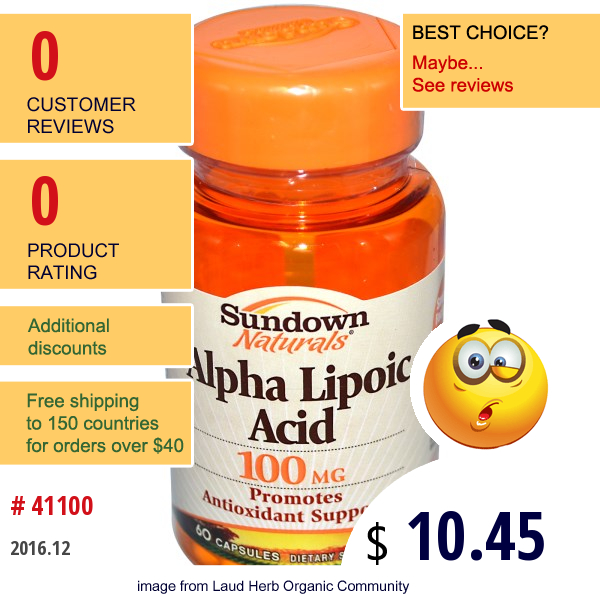 Sundown Naturals, Alpha Lipoic Acid, 100 Mg, 60 Capsules  