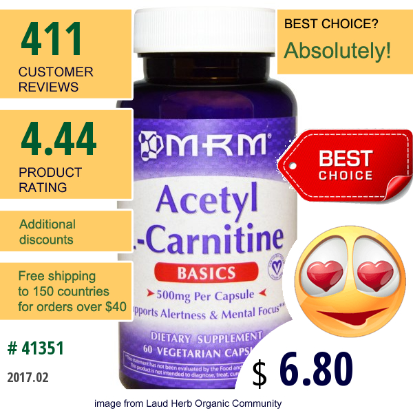 Mrm, Acetyl L-Carnitine, 500 Mg, 60 Veggie Caps
