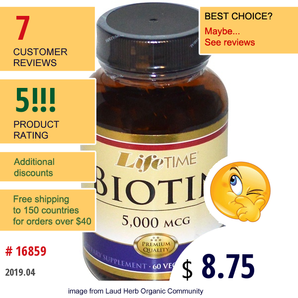 Lifetime Vitamins, Biotin, 5,000 Mcg, 60 Veggie Caps  