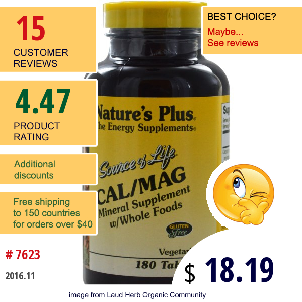 Natures Plus, Source Of Life, Cal/mag, 180 Tablets