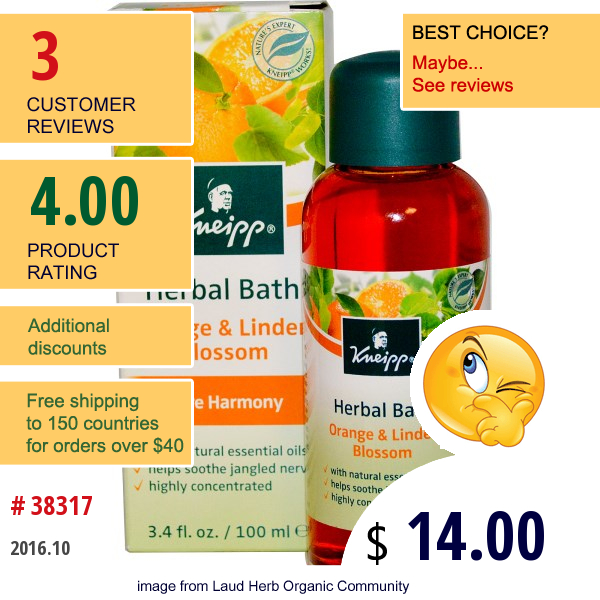 Kneipp, Herbal Bath, Pure Harmony, Orange & Linden Blossom, 3.4 Fl Oz (100 Ml)  