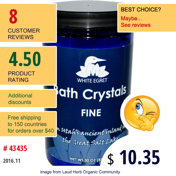 White Egret Personal Care, Bath Crystals, Fine, 30 Oz (850 G)