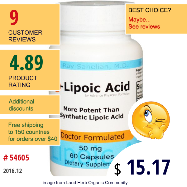 Advance Physician Formulas, Inc., R-Lipoic Acid, 50 Mg, 60 Capsules