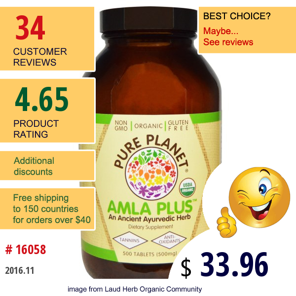 Pure Planet, Amla Plus, 500 Mg, 500 Tablets