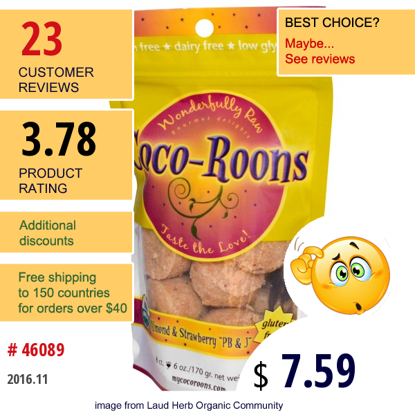 Wonderfully Raw Gourmet Delights, Coco-Roons, Almond & Strawberry pb & J, 8 Count, 6 Oz (170 G)  