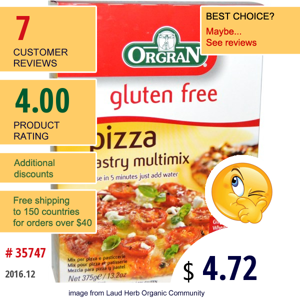 Orgran, Pizza & Pastry Multimix, Gluten Free, 13.2 Oz (375 G)  