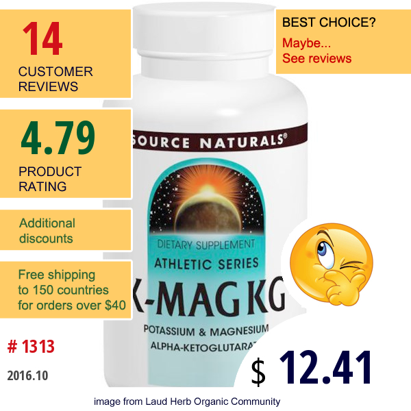 Source Naturals, K-Mag Kg, 1185 Mg, 60 Tablets