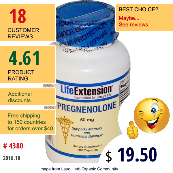 Life Extension, Pregnenolone, 50 Mg, 100 Capsules