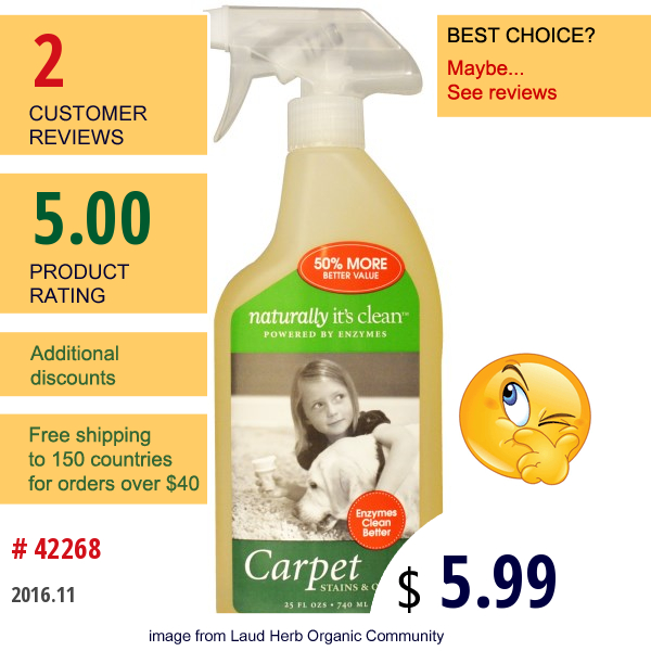 Naturally Its Clean, Carpet, Stains & Odors, 25 Fl Oz (740 Ml)