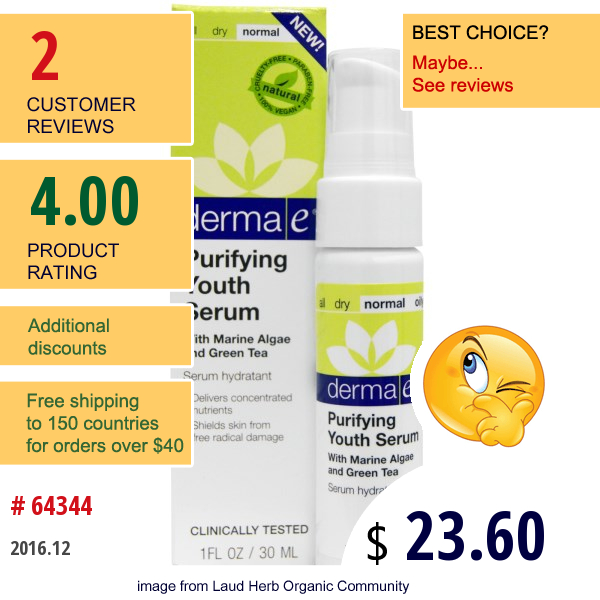 Derma E, Purifying Youth Serum, 1 Fl Oz (30 Ml)