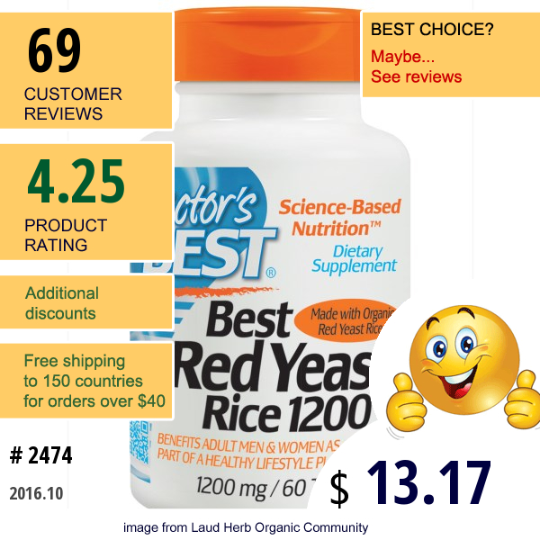 Doctors Best, Best Red Yeast Rice, 1200 Mg, 60 Tablets  