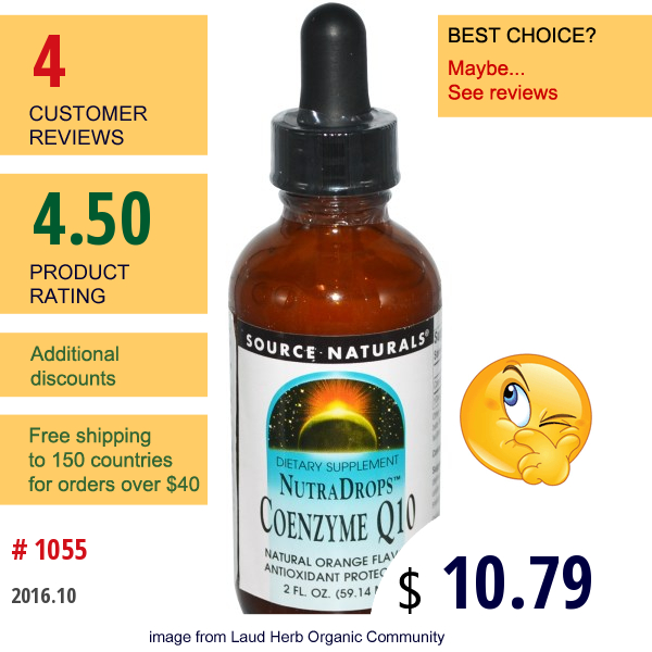 Source Naturals, Nutradrops, Coenzyme Q10, Natural Orange Flavor, 2 Fl Oz (59.14 Ml)  