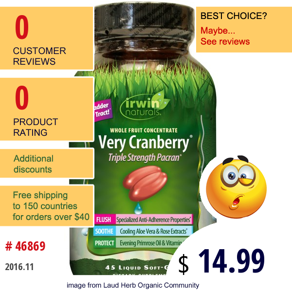 Irwin Naturals, Very Cranberry, Triple Strength Pacran, 45 Liquid Soft-Gels  