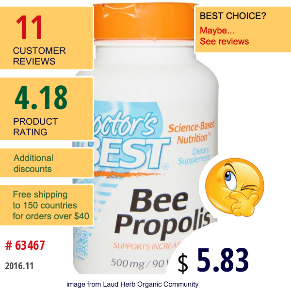 Doctors Best, Bee Propolis, 500 Mg, 90 Veggie Caps