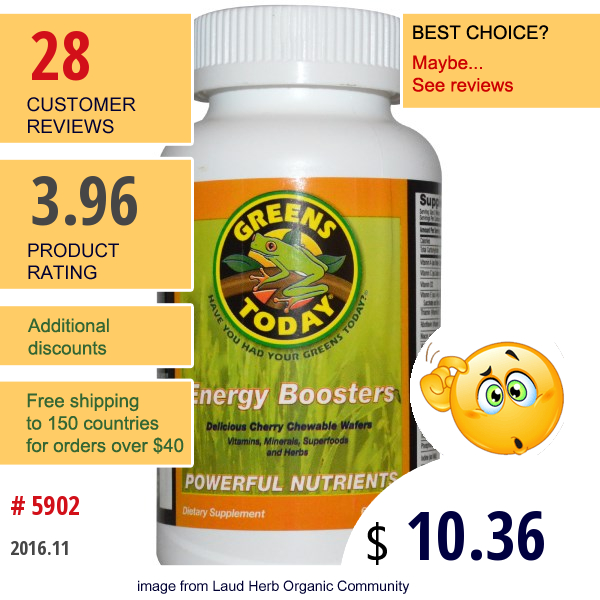 Greens Today, Energy Boosters, Delicious Cherry Chewable Wafers, 60 Wafers  