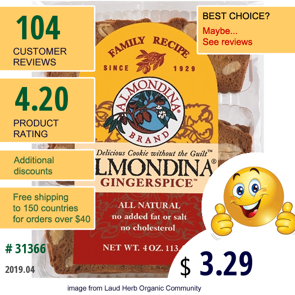Almondina, Gingerspice, Almond And Ginger Biscuits, 4 Oz (113 G)