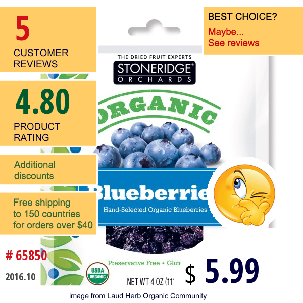 Stoneridge Orchards, Organic Blueberries, 4 Oz (113 G)