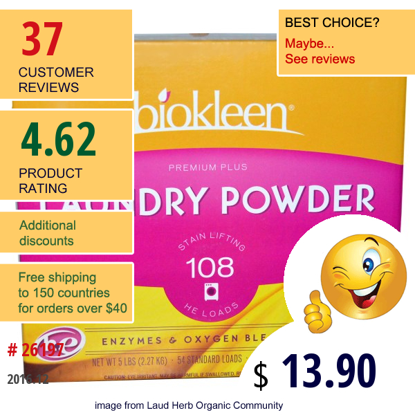 Bio Kleen, Premium Plus Laundry Powder, Enzyme & Oxygen Beach Plus, 5 Lbs (2.27 Kg)  