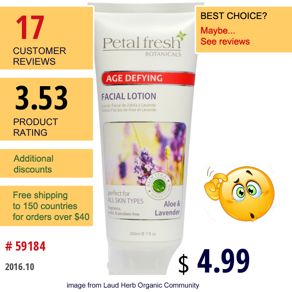 Petal Fresh, Botanicals, Age Defying Facial Lotion, Aloe & Lavender, 7 Fl Oz (200 Ml)