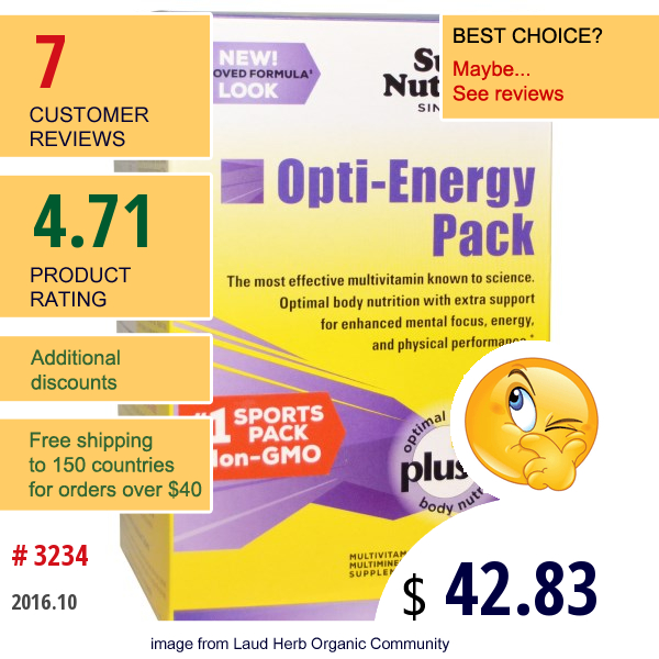 Super Nutrition, Opti-Energy Pack, Multivitamin/mineral Supplement, 30 Packets, (6 Tabs) Each Super Nutrition, Opti-Energy Pack, Multivitamin/mineral Supplement, 30 Packets, (6 Tabs) Each