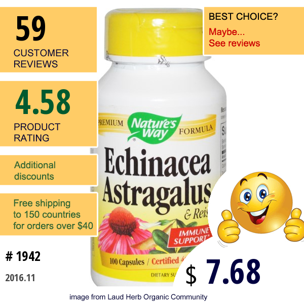 Natures Way, Echinacea Astragalus & Reishi, 400 Mg, 100 Veggie Caps