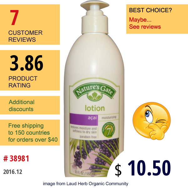 Natures Gate, Moisturizing Lotion, Açai, 18 Fl Oz (532 Ml)