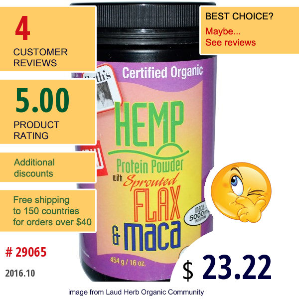 Ruths Hemp Foods, Hemp Protein Powder With Sprouted Flax & Maca, 16 Oz (454 G)  