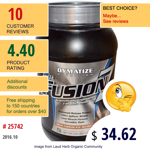 Dymatize Nutrition, Elite Fusion 7, Rich Chocolate Shake, 2.91 Lbs (1,320 G)  