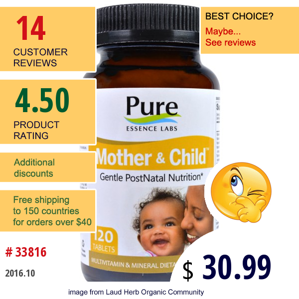 Pure Essence, Mother & Child, Gentle Postnatal Formula, 120 Tablets