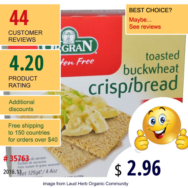 Orgran, Toasted Buckwheat Crispibread, Gluten Free, 4.4 Oz (125 G)  