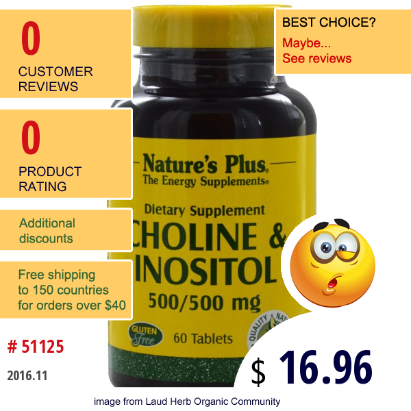 Natures Plus, Choline & Inositol, 500/500 Mg, 60 Tablets