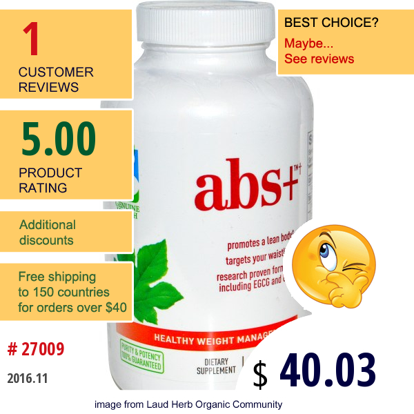 Genuine Health Corporation, Abs+, Healthy Weight Management, 180 Softgels  