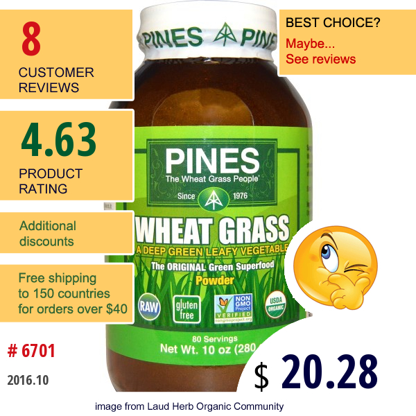 Pines International, Wheat Grass Powder, 10 Oz (280 G)