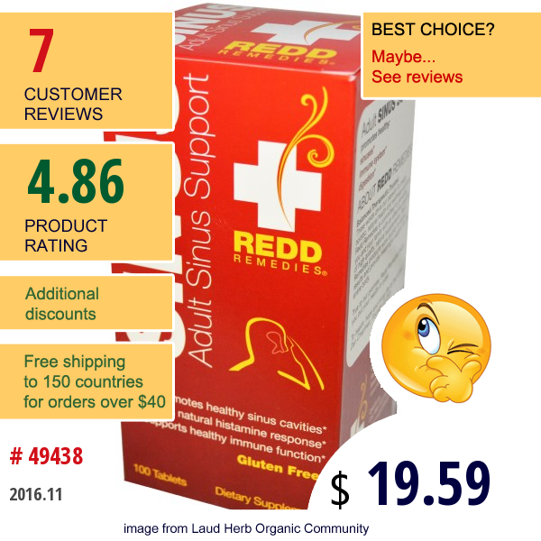 Redd Remedies, Sinus, Adults Sinus Support, 100 Tablets  