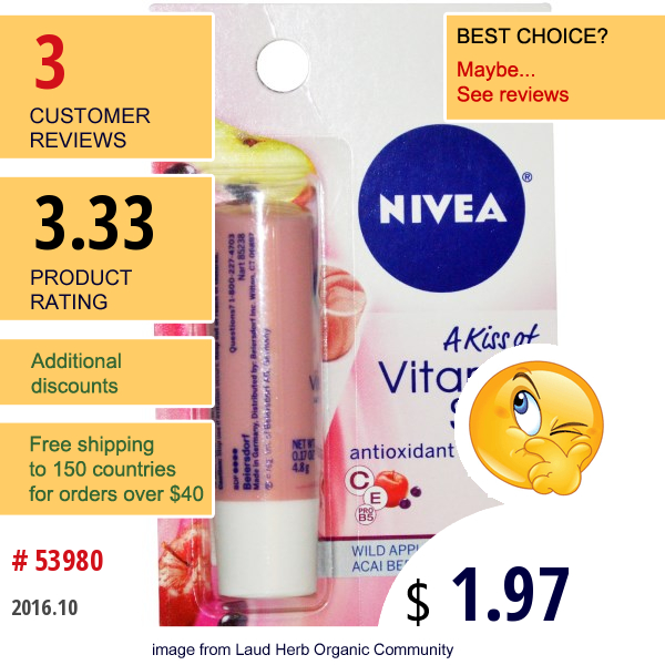 Nivea, A Kiss Of Vitamin Swirl, Wild Apple & Acai Berry, 0.17 Oz (4.8 G)  