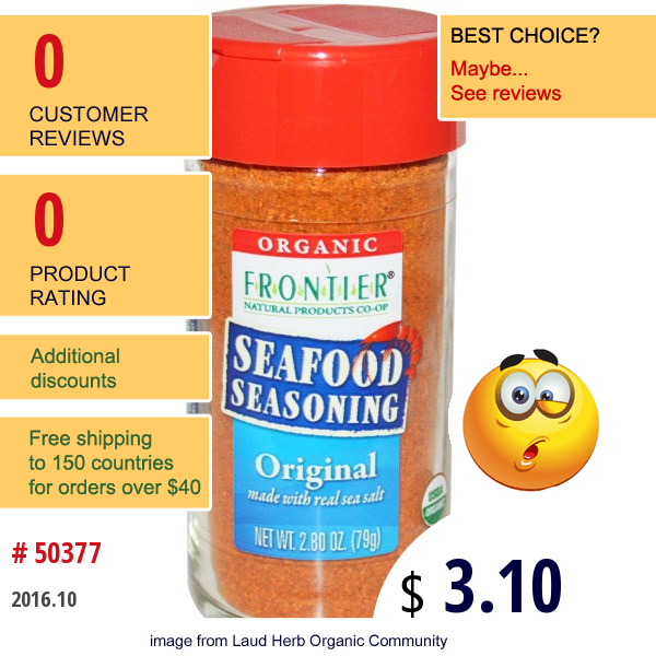 Frontier Natural Products, Organic, Seafood Seasoning, Original, 2.80 Oz (79 G)  