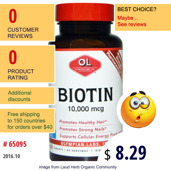 Olympian Labs Inc., Biotin, 10,000 Mcg, 60 Tablets Olympian Labs Inc., Biotin, 10,000 Mcg, 60 Tablets