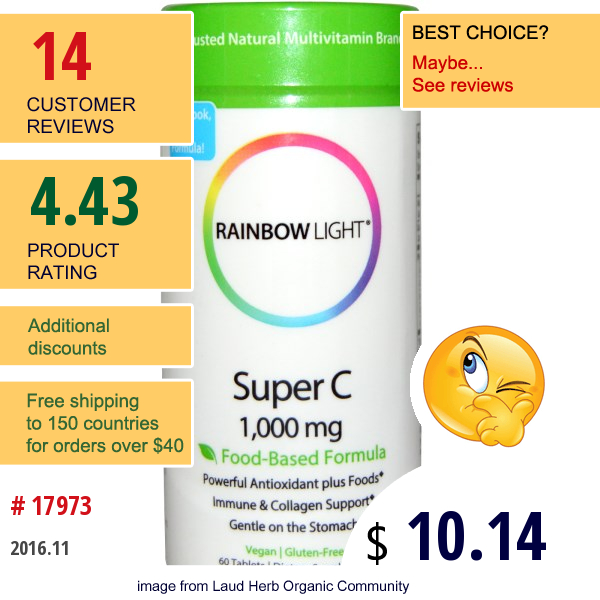 Rainbow Light, Super C, 1,000 Mg, 60 Tablets