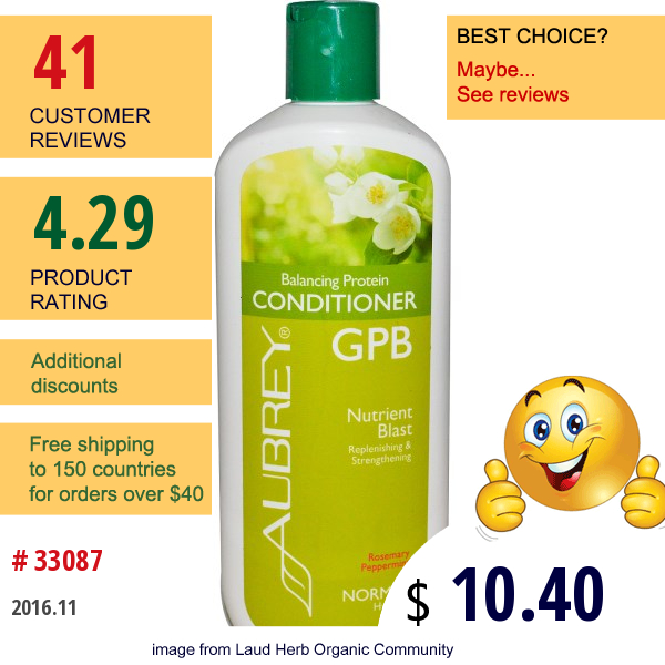 Aubrey Organics, Gpb Balancing Protein Conditioner, Rosemary Peppermint, Normal, 11 Fl Oz (325 Ml)  