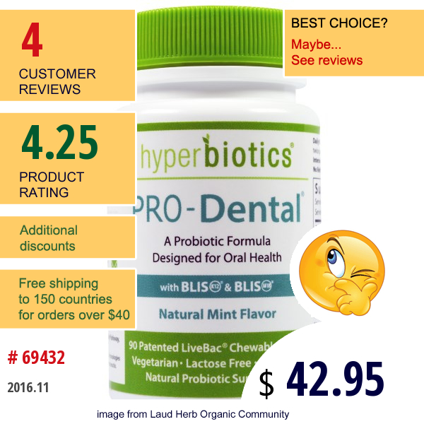 Hyperbiotics, Pro-Dental, Natural Mint Flavor, 90 Chewable Tablets