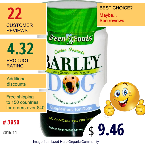 Green Foods Corporation, Barley Dog, 3 Oz (85 G)