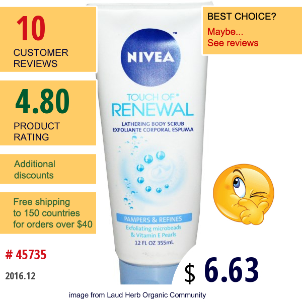 Nivea, Touch Of Renewal, Lathering Body Scrub, 12 Fl Oz (355 Ml)  