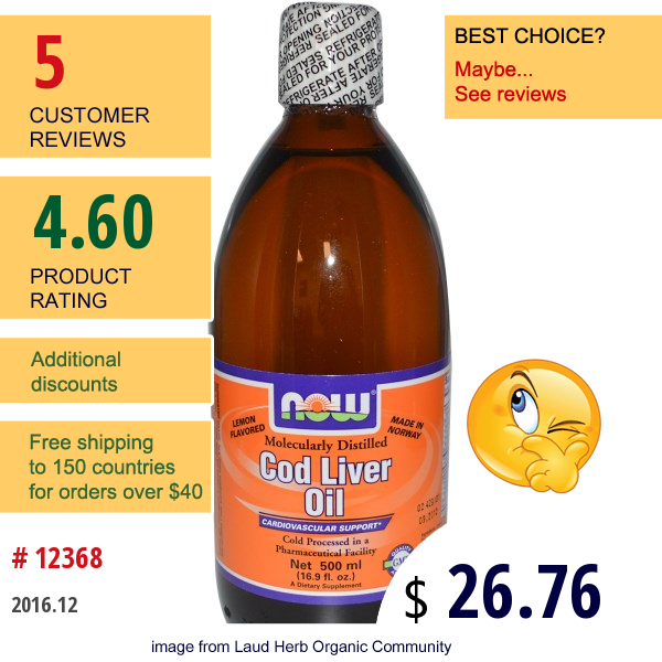 Now Foods, Cod Liver Oil, Lemon Flavored, 16.9 Fl Oz (500 Ml)  